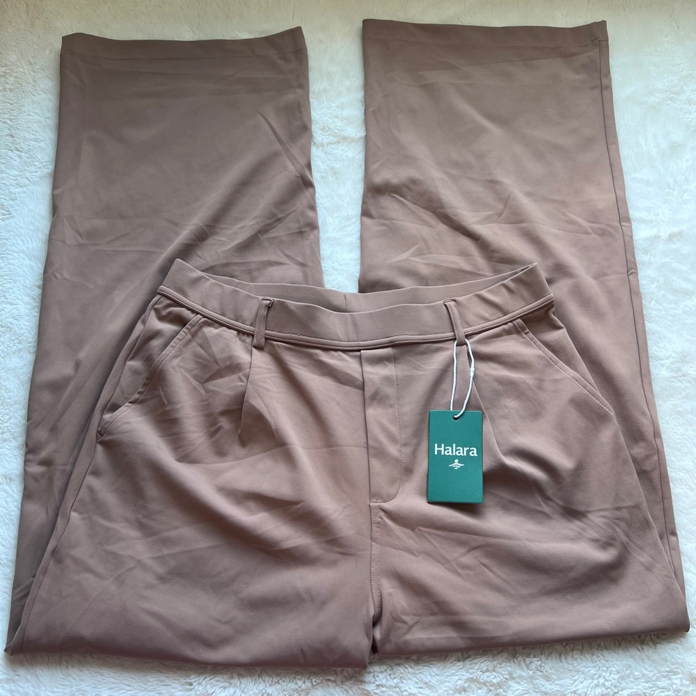 Halara Women Mauve Taupe High Waisted Wide Leg Trousers Pockets Size Large NWT - Picture 3 of 13